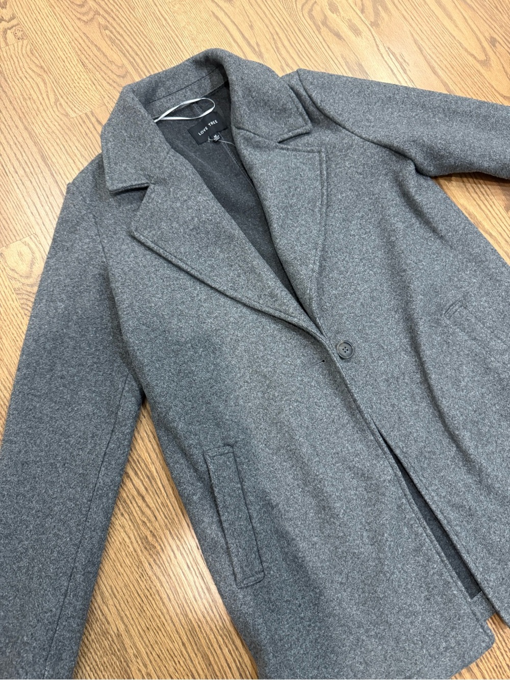 Love Tree Gray Single-Button Wool Pea Coat